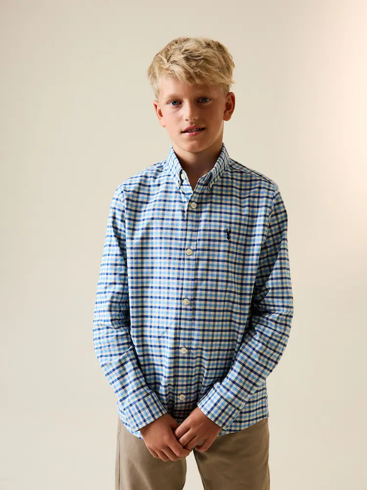 Blue Gingham Single Oxford Shirt (3-16yrs)