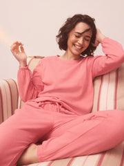 Bright Pink Cosy Waffle Long Sleeve Pyjamas