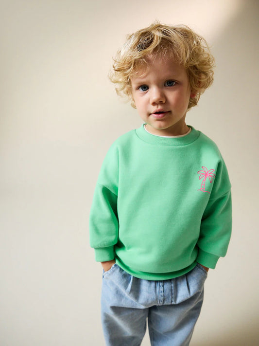 Green Palm Tree Printed Crew Neck Sweat Top (3mths-7yrs)