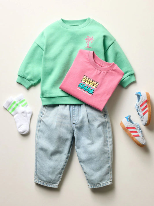 Green Palm Tree Printed Crew Neck Sweat Top (3mths-7yrs)