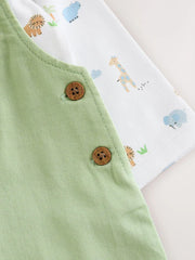 Green Safari Animal Baby Twill Dungarees and Bodysuit Set (0mths-2yrs)