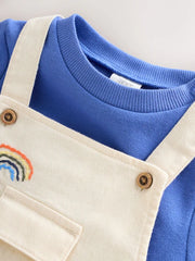 Neutral/Blue Characters Baby Twill Dungarees and Bodysuit Set