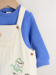 Neutral/Blue Characters Baby Twill Dungarees and Bodysuit Set