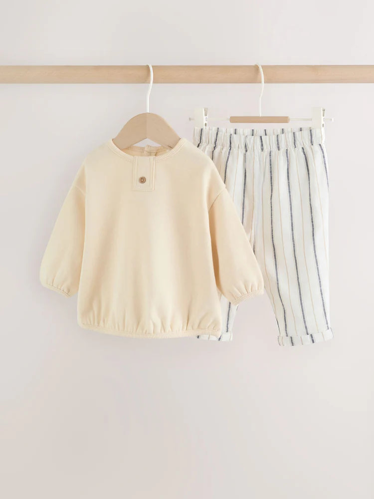 Neutral Stripe Sweat Top and Trousers Baby Set (0mths-2yrs)