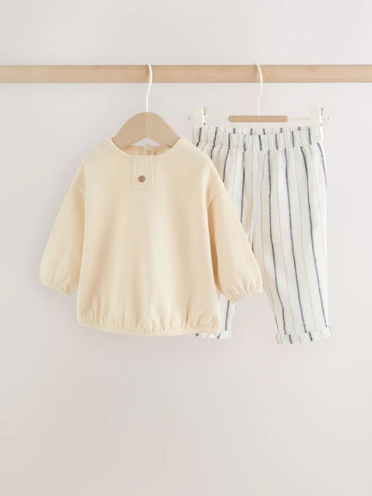 Neutral Stripe Sweat Top and Trousers Baby Set (0mths-2yrs)