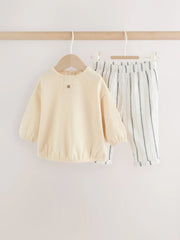 Neutral Stripe Sweat Top and Trousers Baby Set (0mths-2yrs)