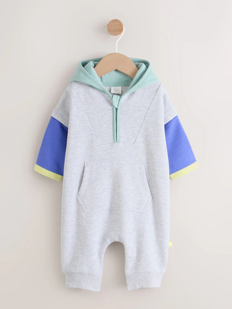 Grey Colour block Hooded Baby Sweat Romper (0mths-3yrs)