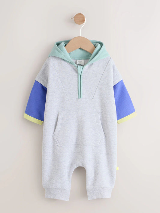 Grey Colour block Hooded Baby Sweat Romper (0mths-3yrs)