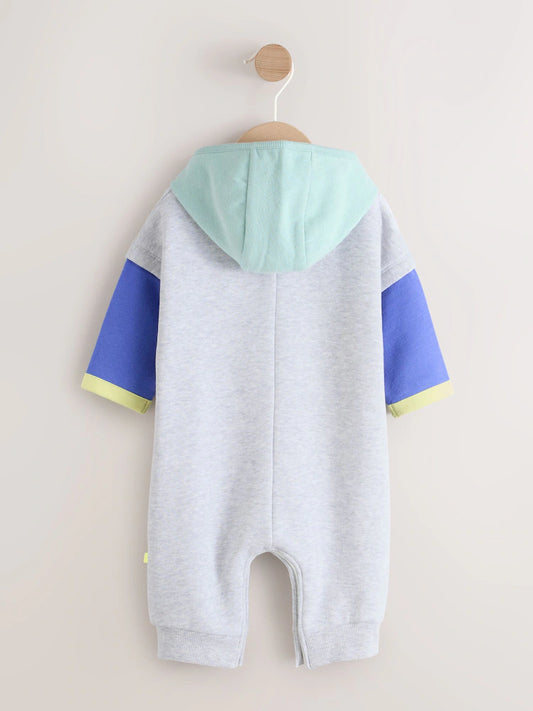 Grey Colour block Hooded Baby Sweat Romper (0mths-3yrs)