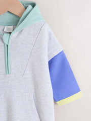 Grey Colour block Hooded Baby Sweat Romper (0mths-3yrs)