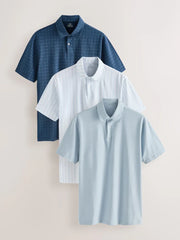 Light Blue/White/Blue Geo Printed Motionflex Short Sleeve Jersey Polo Shirts 3 Pack