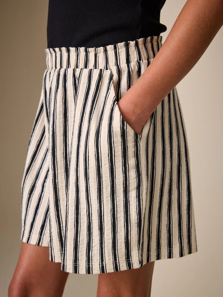 Black/White Stripe Textured Shorts (3-16yrs)
