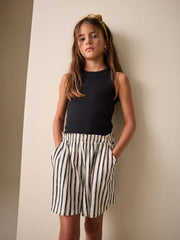 Black/White Stripe Textured Shorts (3-16yrs)