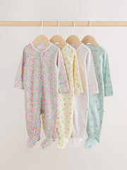 Pink/Yellow Two Way Zip Baby Sleepsuits 4 Pack (0-2yrs)