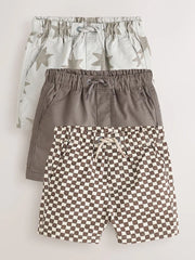 Brown/Star/Checkerboard Pull On Shorts 3 Pack (3mths-7yrs)