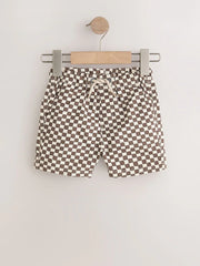 Brown/Star/Checkerboard Pull On Shorts 3 Pack (3mths-7yrs)