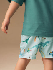 Blue Dino Print Linen Blend Pull On Shorts (3mths-7yrs)