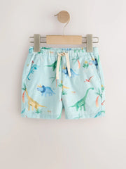Blue Dino Print Linen Blend Pull On Shorts (3mths-7yrs)
