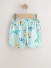 Blue Dino Print Linen Blend Pull On Shorts (3mths-7yrs)