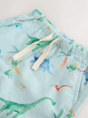 Blue Dino Print Linen Blend Pull On Shorts (3mths-7yrs)