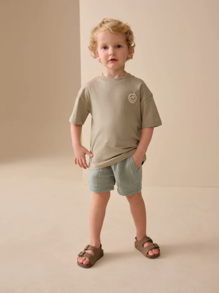 Sage Green Soft Textured Pull On Shorts (3mths-7yrs)