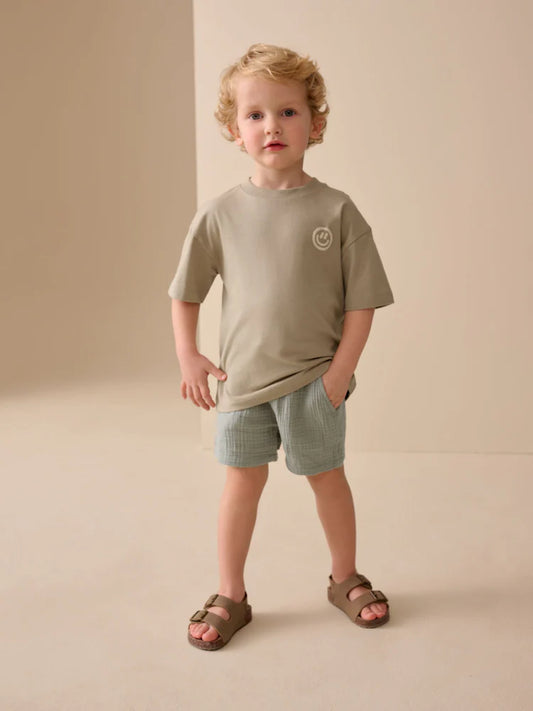 Sage Green Soft Textured Pull On Shorts (3mths-7yrs)