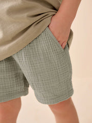Sage Green Soft Textured Pull On Shorts (3mths-7yrs)