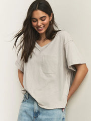 Cream Look Short Sleeve V-Neck T-Shirt
