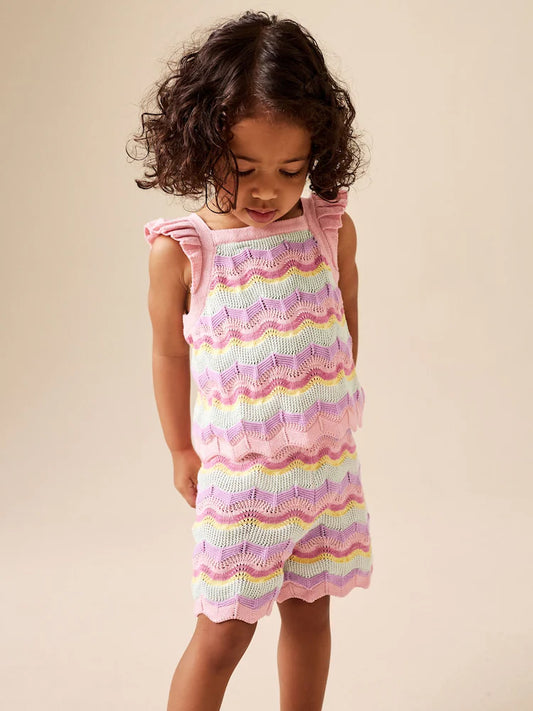 Pink Stripe Knitted Top And Shorts Set (3mths-7yrs)