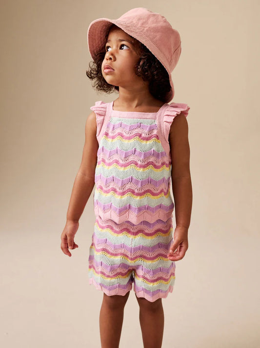 Pink Stripe Knitted Top And Shorts Set (3mths-7yrs)