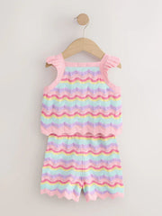 Pink Stripe Knitted Top And Shorts Set (3mths-7yrs)