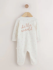 Cream Hello World Baby Sleepsuit and Hat Set (0-9mths)