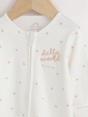 Cream Hello World Baby Sleepsuit and Hat Set (0-9mths)