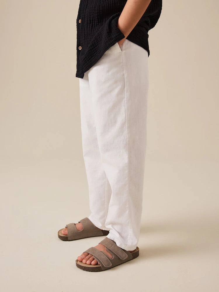 White Linen Blend Pull On Trousers (3-16yrs)