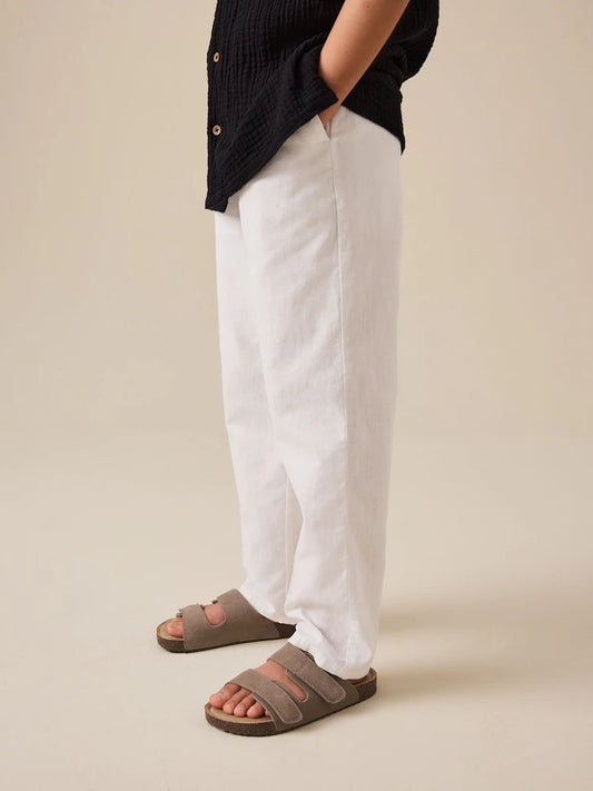 White Linen Blend Pull On Trousers (3-16yrs)