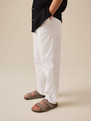 White Linen Blend Pull On Trousers (3-16yrs)