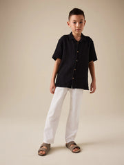 White Linen Blend Pull On Trousers (3-16yrs)