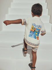 Ecru Fruta de Cuba Print Short Sleeve Revere Collar Shirt & Shorts Set (3mths-10yrs)