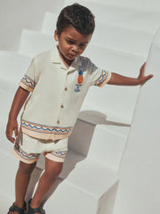 Ecru Fruta de Cuba Print Short Sleeve Revere Collar Shirt & Shorts Set (3mths-10yrs)