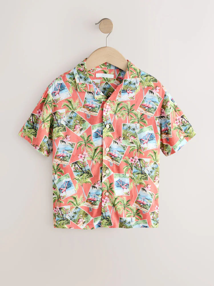 Peach Pink Postcard All Over Print Short Sleeve Revere Collar Shirt (3-16yrs)