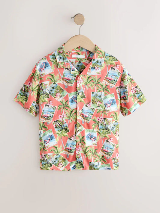 Peach Pink Postcard All Over Print Short Sleeve Revere Collar Shirt (3-16yrs)