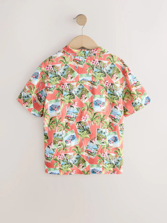 Peach Pink Postcard All Over Print Short Sleeve Revere Collar Shirt (3-16yrs)