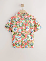 Peach Pink Postcard All Over Print Short Sleeve Revere Collar Shirt (3-16yrs)