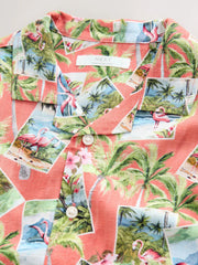 Peach Pink Postcard All Over Print Short Sleeve Revere Collar Shirt (3-16yrs)