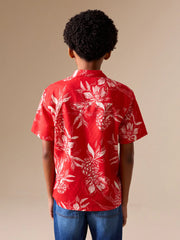 Red Pineapple Print Short Sleeve Revere Collar Shirt (3-16yrs)