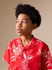 Red Pineapple Print Short Sleeve Revere Collar Shirt (3-16yrs)