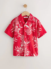 Red Pineapple Print Short Sleeve Revere Collar Shirt (3-16yrs)