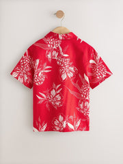 Red Pineapple Print Short Sleeve Revere Collar Shirt (3-16yrs)