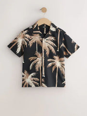 Black Palm All Over Print Short Sleeve Revere Collar Shirt (3-16yrs)