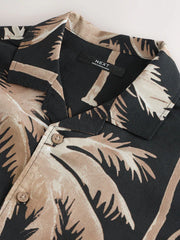 Black Palm All Over Print Short Sleeve Revere Collar Shirt (3-16yrs)
